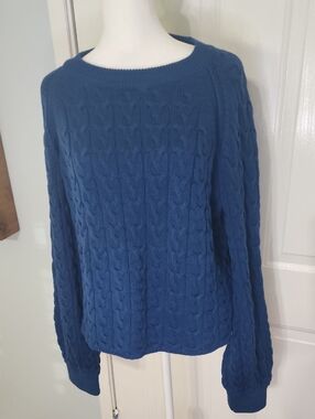 J. Crew Women's Blue Cable-Knit Crewneck Sweater